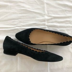 TALBOTS black suede scalloped flats